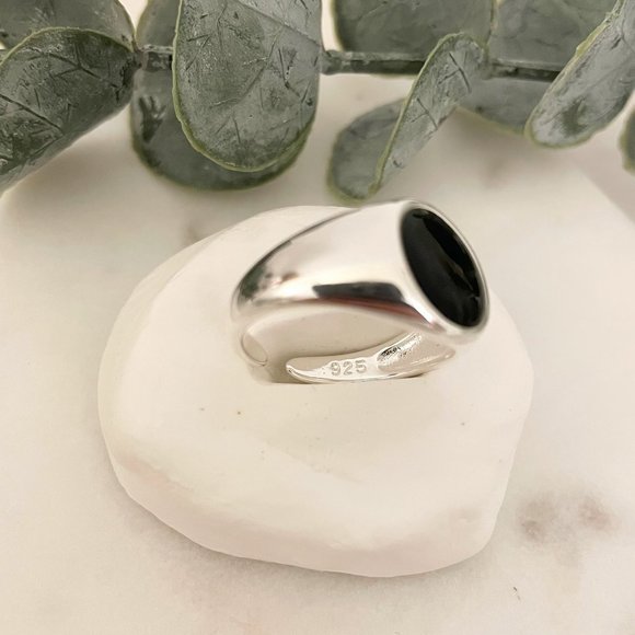 925 Sterling Silver Black Circle Ring Chunky Ring Oval Ring Thick Ring - Picture 4 of 4